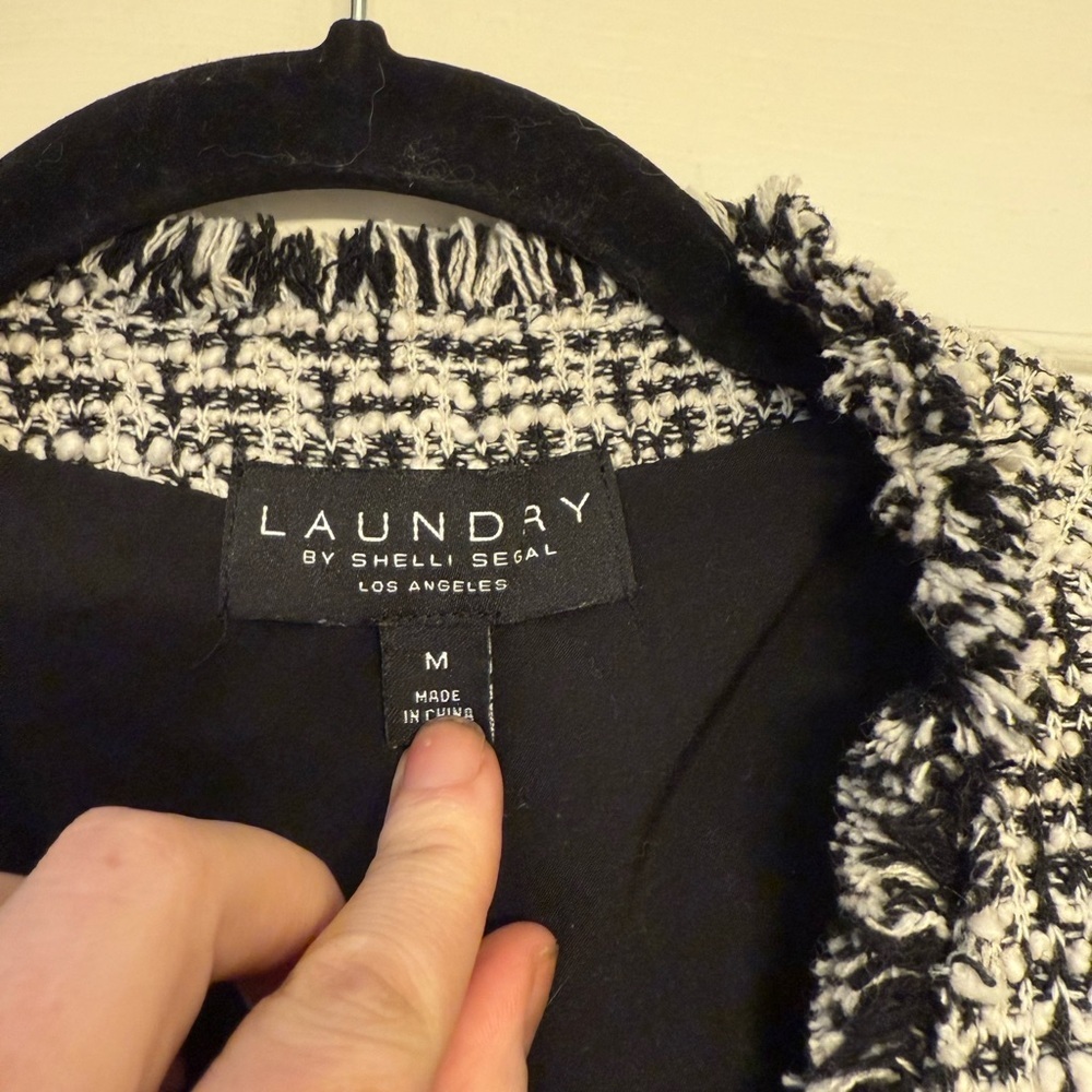 Laundry By Shelli Segal Women Black Tweed Raw Cardigan - Picture 3 of 6